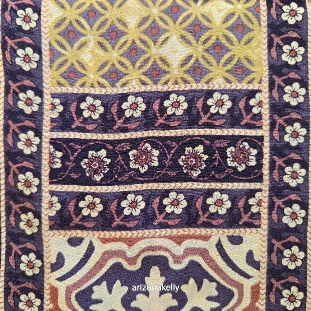 Unused Oscar de la Renta Silk Oblong Scarf Yellow Brown Flowers - Picture 9 of 15